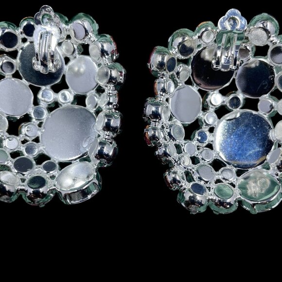 Multicolor Rhinestone Clip On Earrings Statement Glam Cocktail Jewelry - Picture 4 of 5